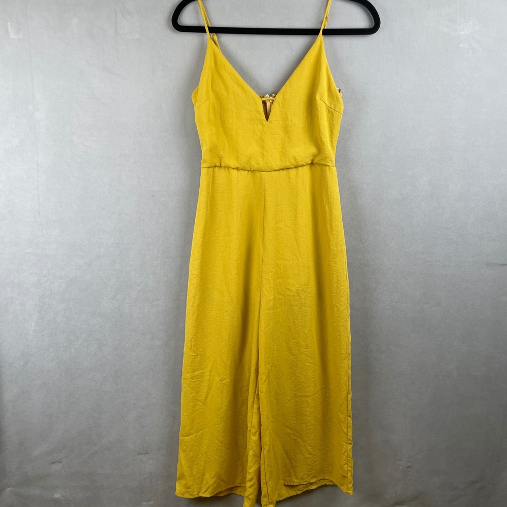 Miss Love Mustard Yellow Wide Leg Jumpsuit Smocked Earthy V-Neck Party Brunch S